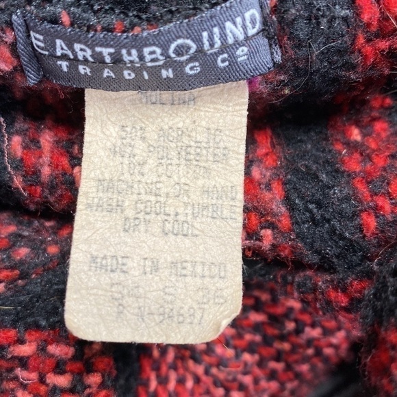 Earthbound Mexican Baja Red Black Hooded Sweatshirt Poncho Men's Small - Picture 4 of 5